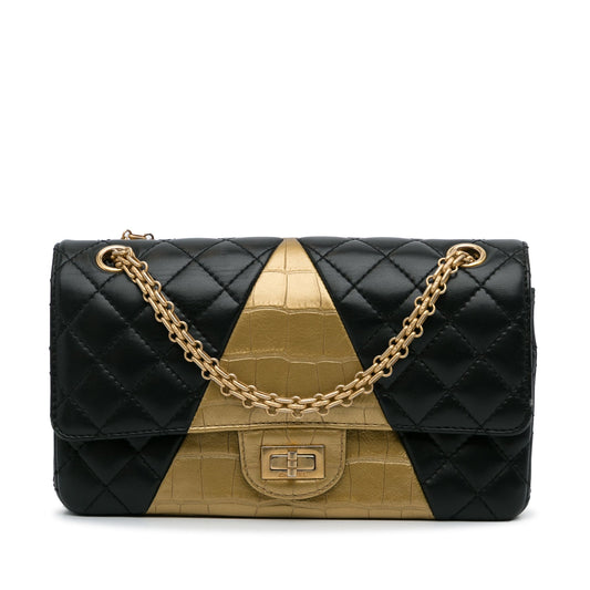 Black Chanel Medium Croc Embossed Lambskin 2.55 Reissue Double Flap Bag