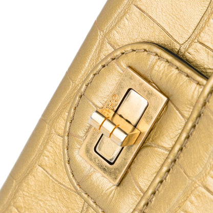 Black Chanel Medium Croc Embossed Lambskin 2.55 Reissue Double Flap Bag