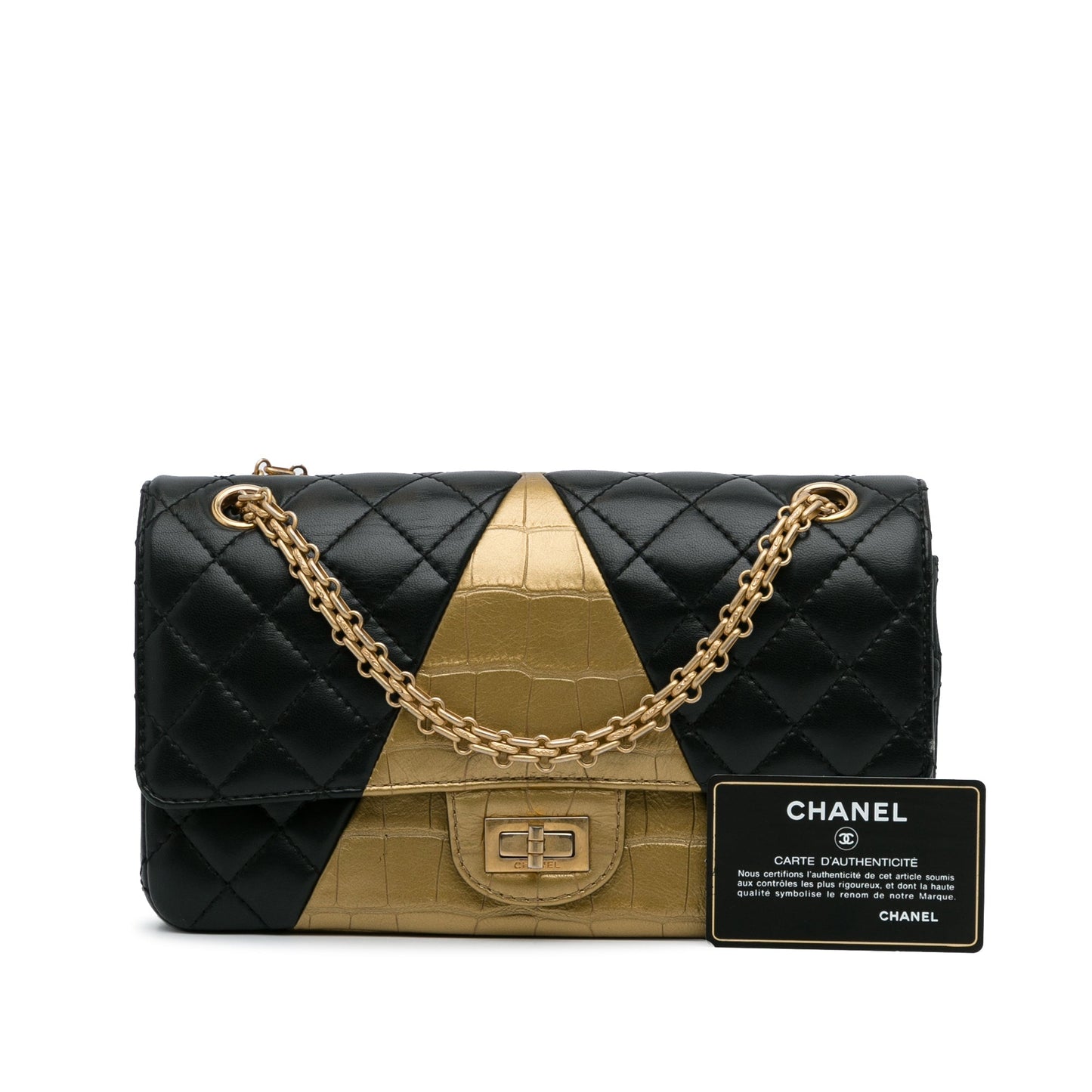 Black Chanel Medium Croc Embossed Lambskin 2.55 Reissue Double Flap Bag