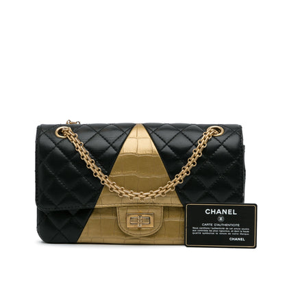 Black Chanel Medium Croc Embossed Lambskin 2.55 Reissue Double Flap Bag