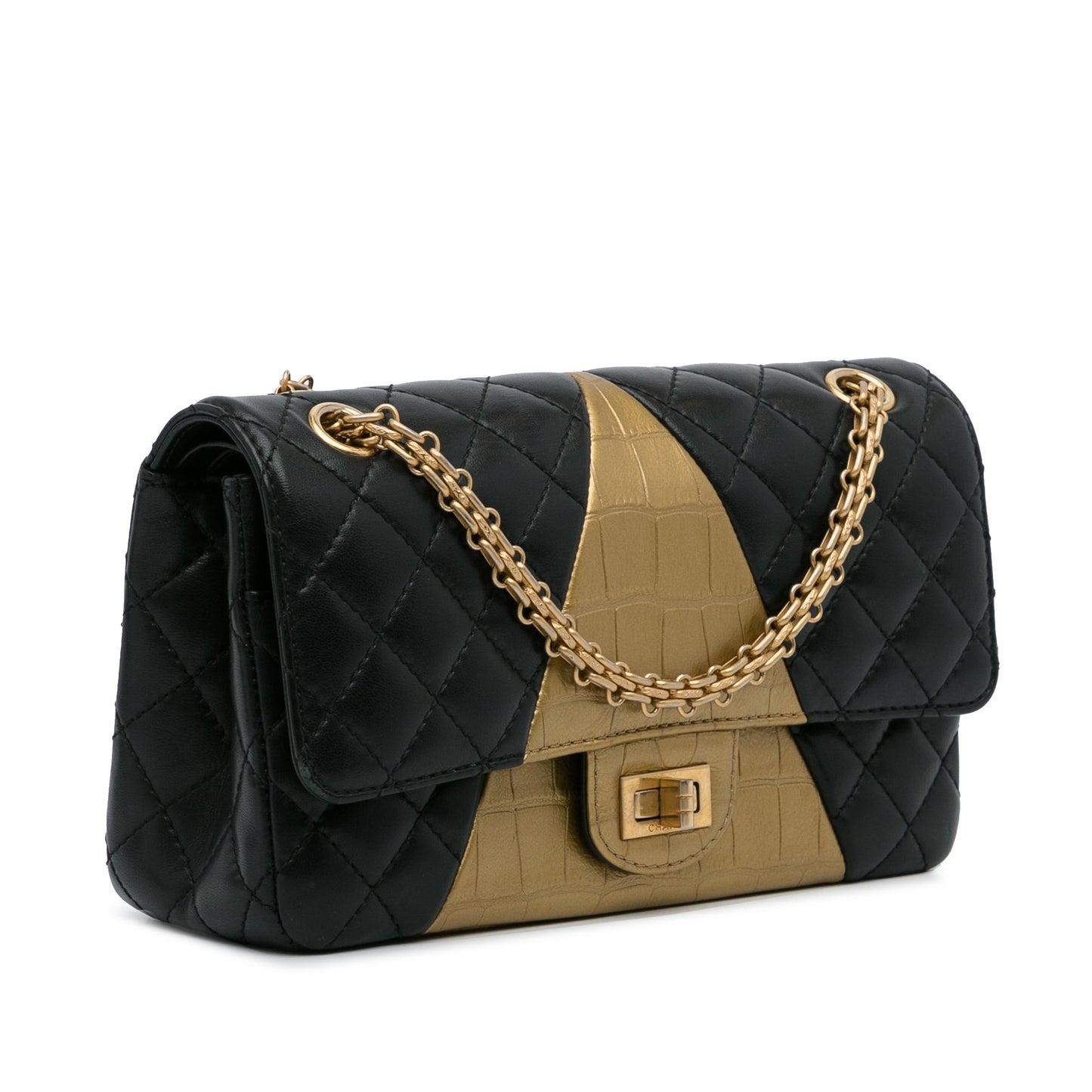 Black Chanel Medium Croc Embossed Lambskin 2.55 Reissue Double Flap Bag
