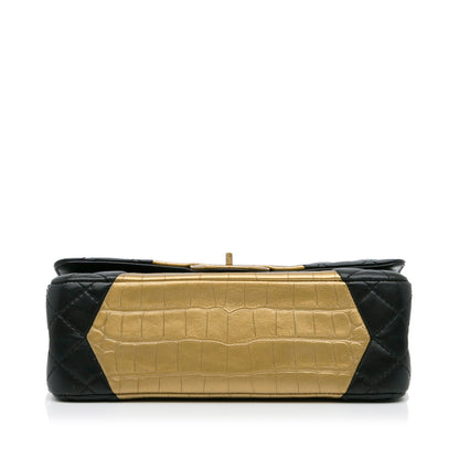 Black Chanel Medium Croc Embossed Lambskin 2.55 Reissue Double Flap Bag