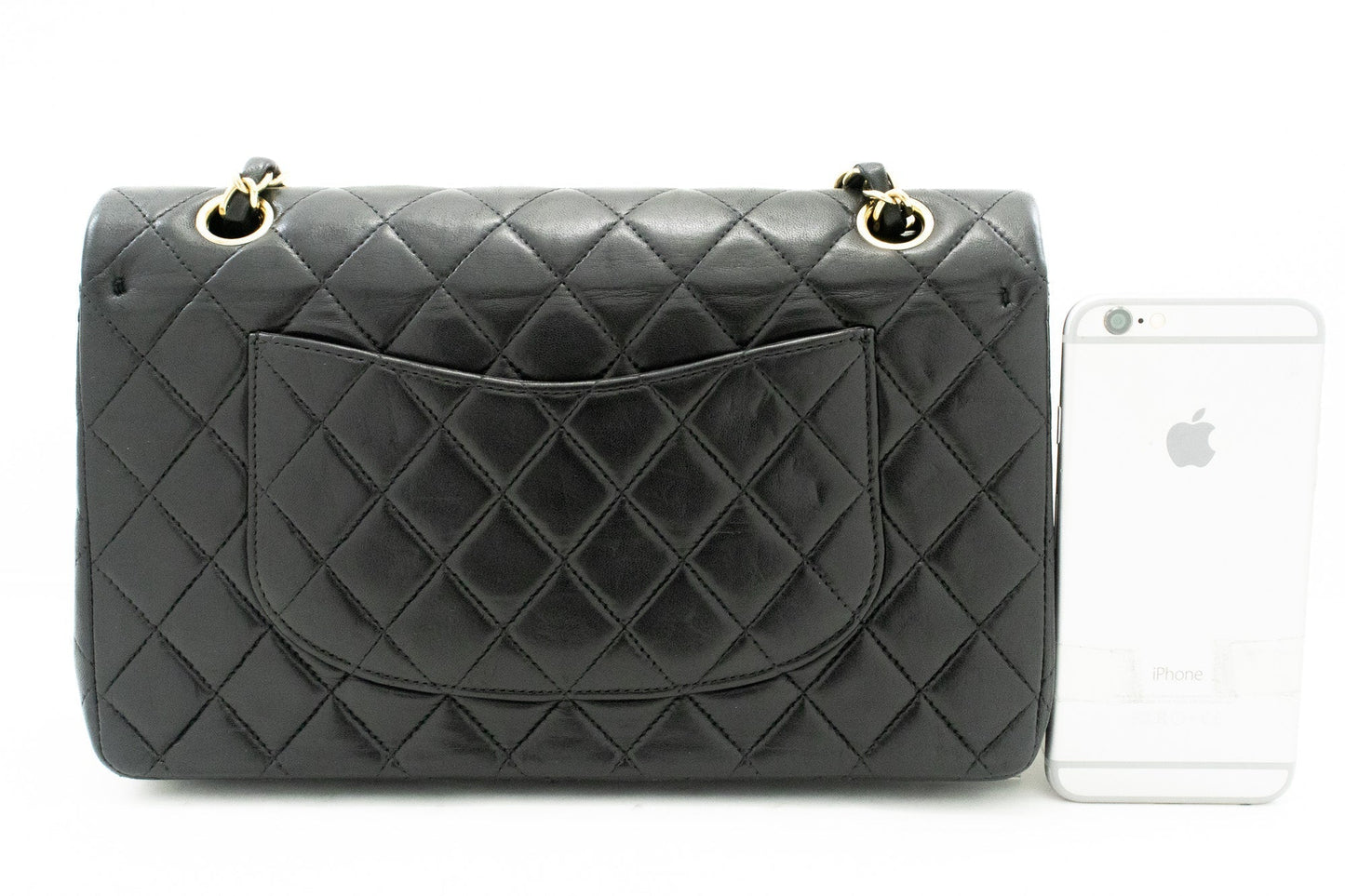 CHANEL Classic Double Flap Medium Chain Shoulder Bag Black Lamb k34