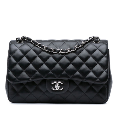 Black Chanel Jumbo Classic Lambskin Double Flap Shoulder Bag