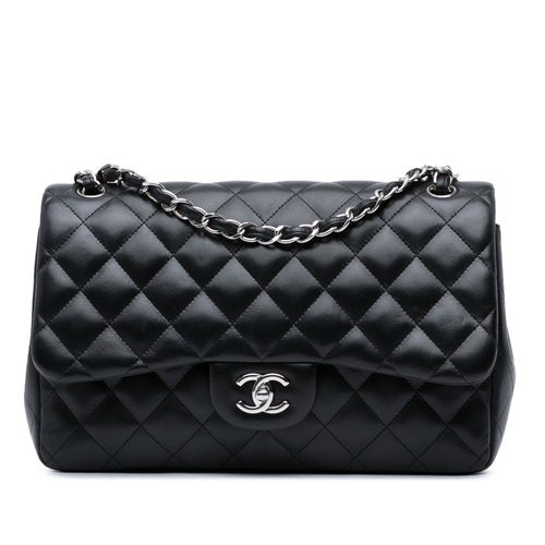 Black Chanel Jumbo Classic Lambskin Double Flap Shoulder Bag