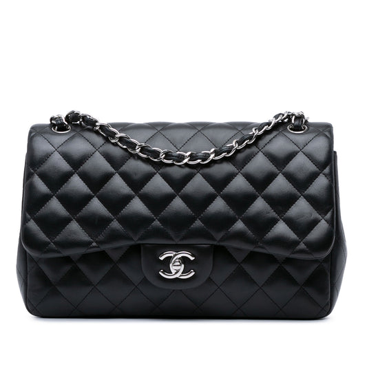 Black Chanel Jumbo Classic Lambskin Double Flap Shoulder Bag