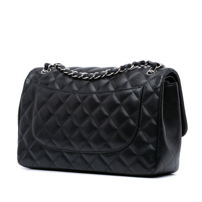 Black Chanel Jumbo Classic Lambskin Double Flap Shoulder Bag