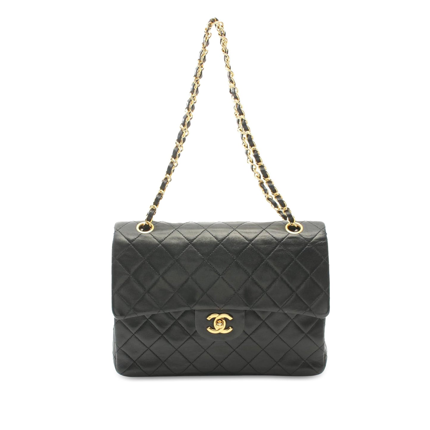 Black Chanel Medium Tall Classic Lambskin Double Flap Shoulder Bag