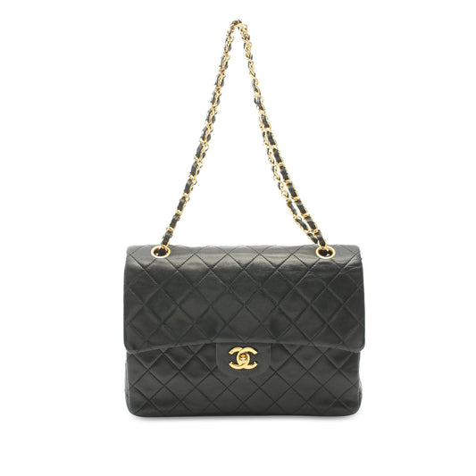 Black Chanel Medium Tall Classic Lambskin Double Flap Shoulder Bag