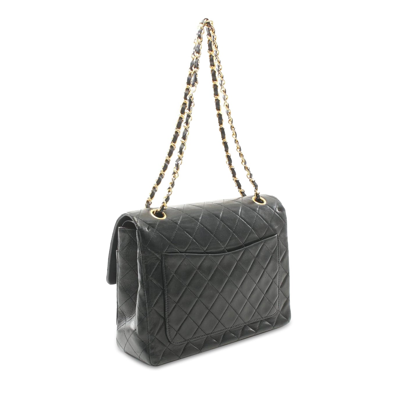 Black Chanel Medium Tall Classic Lambskin Double Flap Shoulder Bag