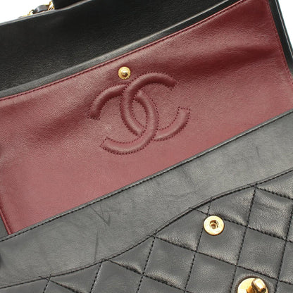 Black Chanel Medium Tall Classic Lambskin Double Flap Shoulder Bag