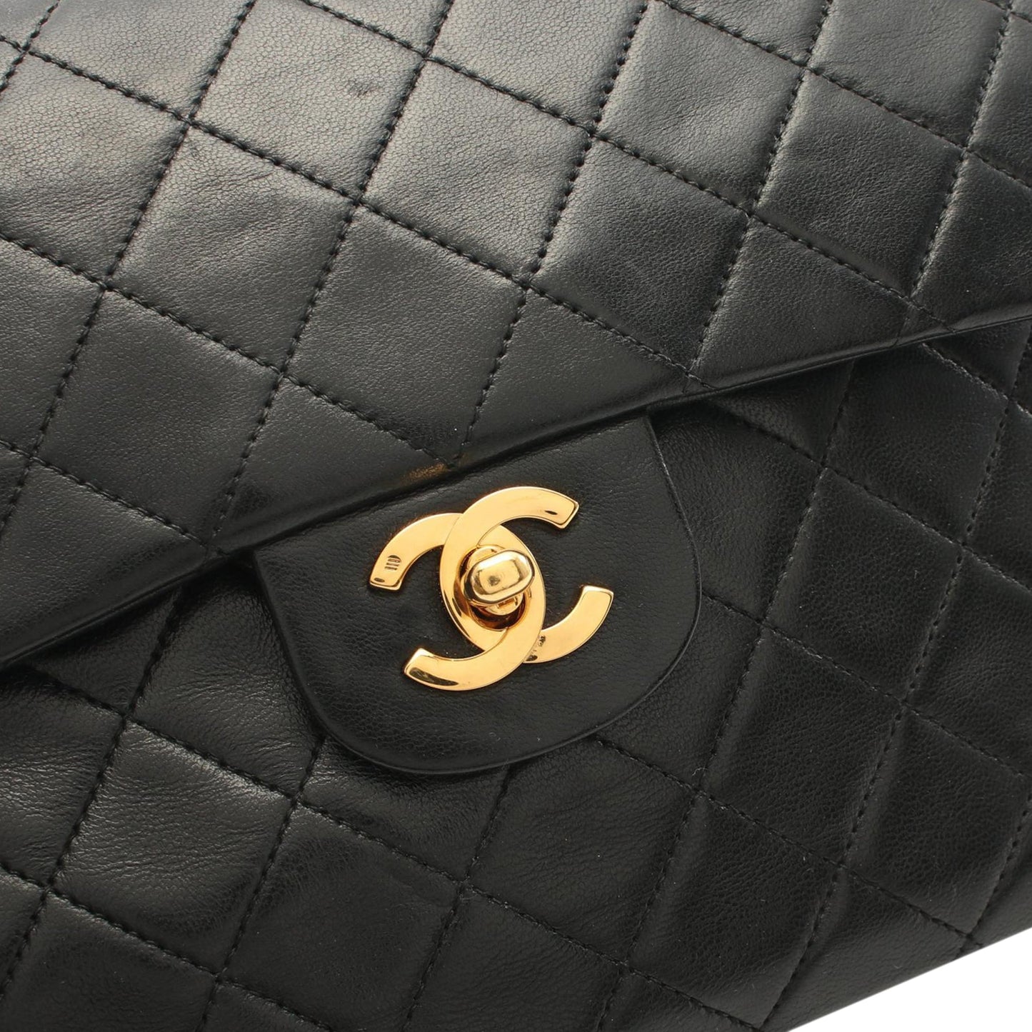 Black Chanel Medium Tall Classic Lambskin Double Flap Shoulder Bag