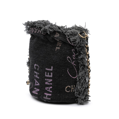 Gray Chanel Mini Denim Mood Bucket with Chain