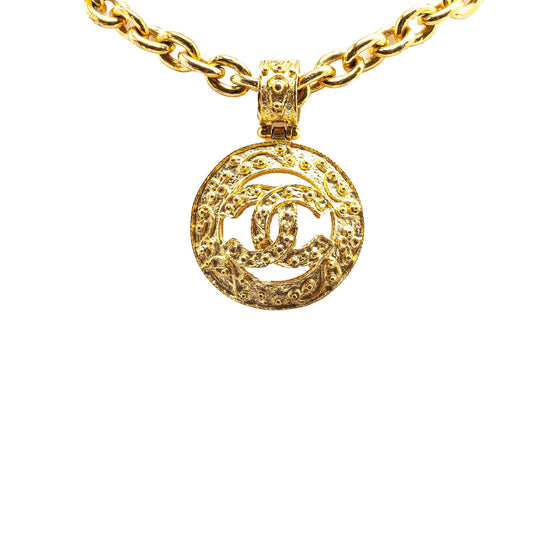 Gold Chanel Gold Plated CC Round Pendant Necklace