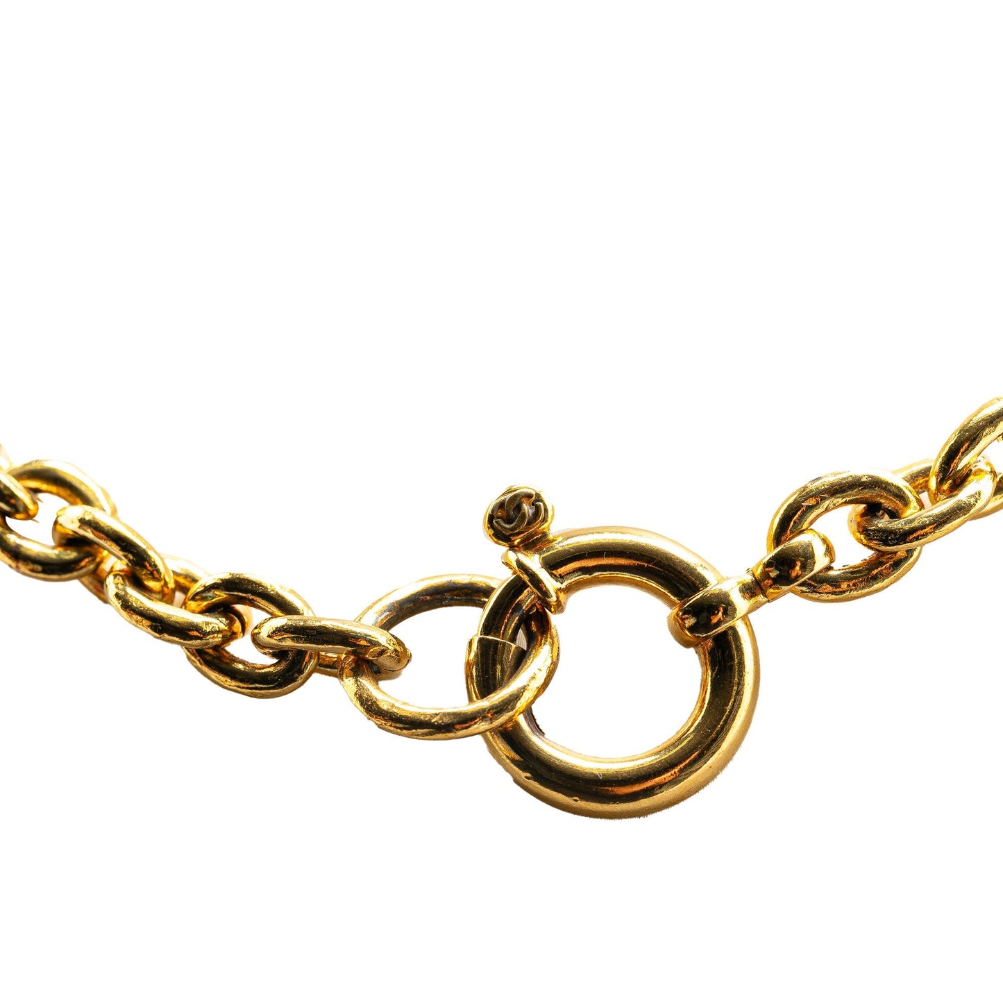 Gold Chanel Gold Plated CC Round Pendant Necklace