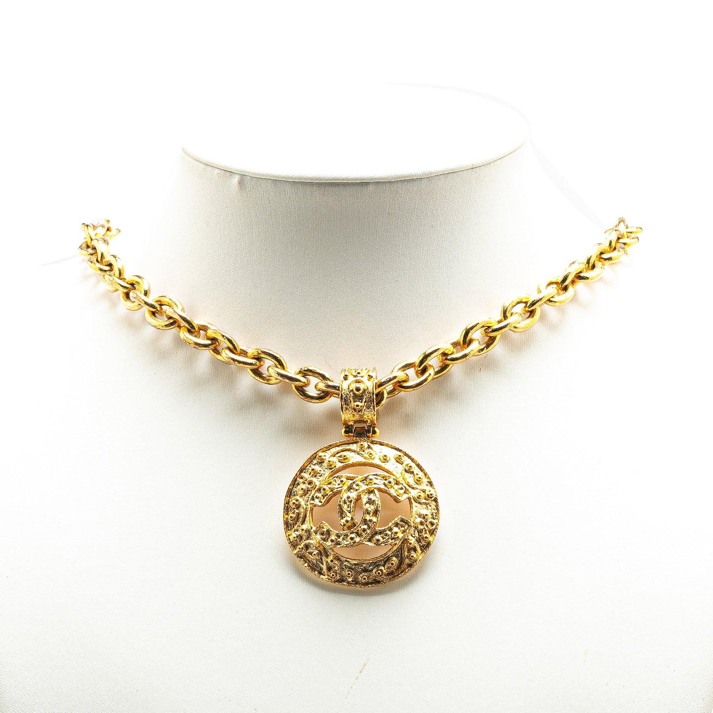 Gold Chanel Gold Plated CC Round Pendant Necklace