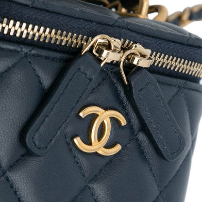 Blue Chanel Small Lambskin Top Handle Vanity Bag Satchel