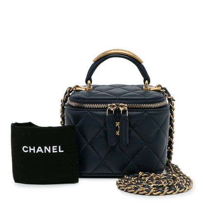 Blue Chanel Small Lambskin Top Handle Vanity Bag Satchel