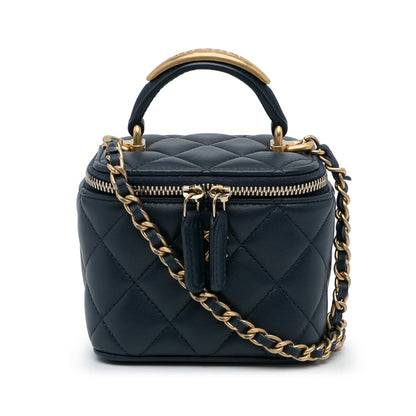 Blue Chanel Small Lambskin Top Handle Vanity Bag Satchel