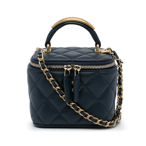 Blue Chanel Small Lambskin Top Handle Vanity Bag Satchel