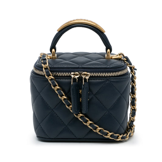 Blue Chanel Small Lambskin Top Handle Vanity Bag Satchel