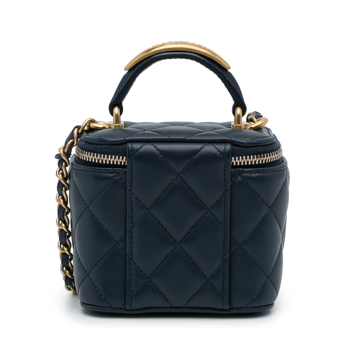 Blue Chanel Small Lambskin Top Handle Vanity Bag Satchel