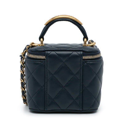 Blue Chanel Small Lambskin Top Handle Vanity Bag Satchel