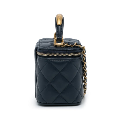 Blue Chanel Small Lambskin Top Handle Vanity Bag Satchel