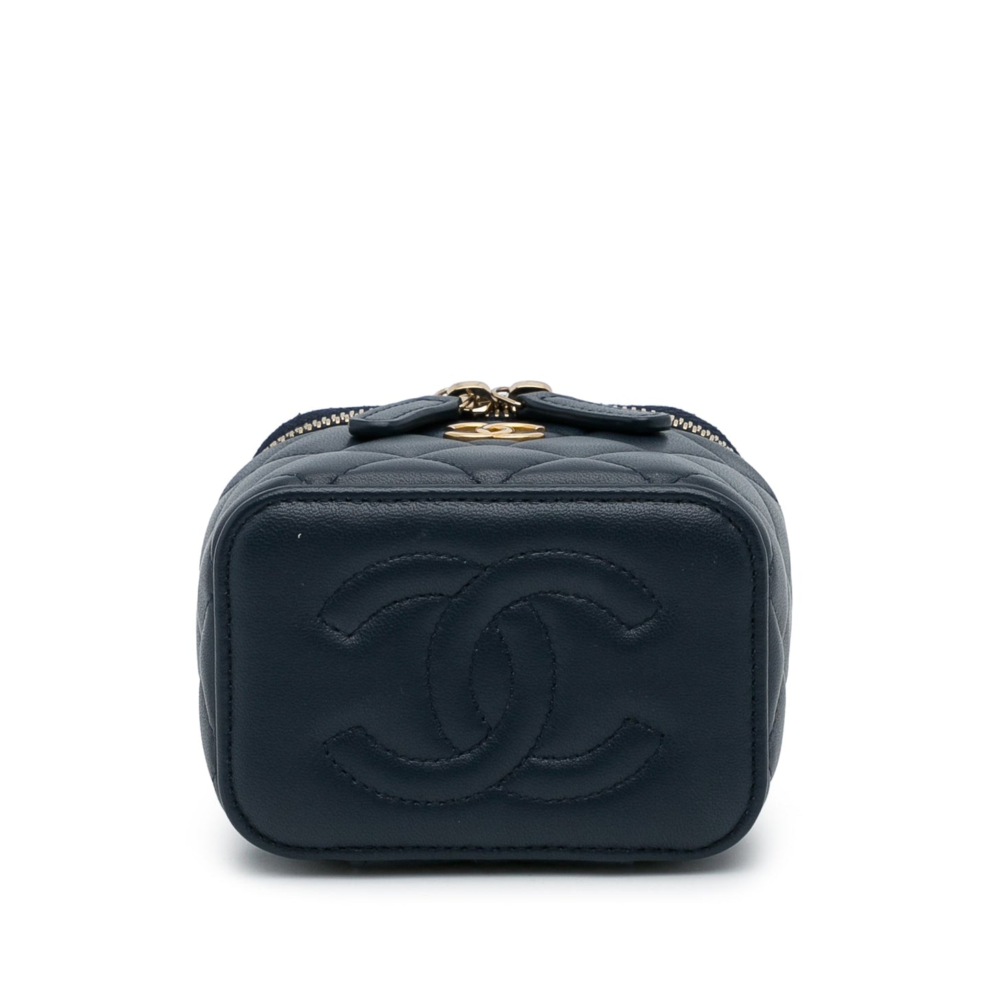 Blue Chanel Small Lambskin Top Handle Vanity Bag Satchel
