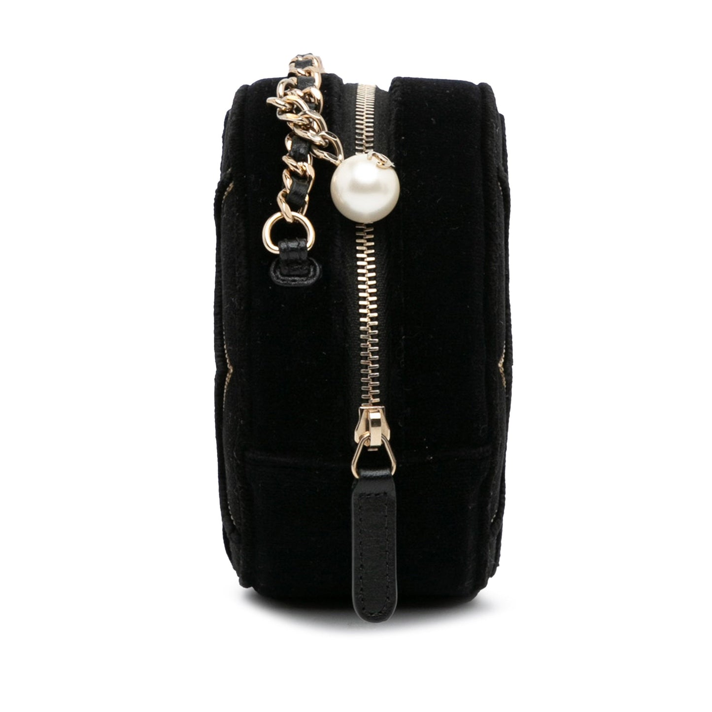 Black Chanel Velvet Pearl Sequin Round Crossbody
