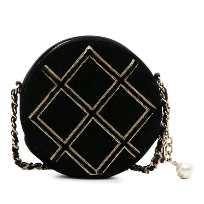 Black Chanel Velvet Pearl Sequin Round Crossbody