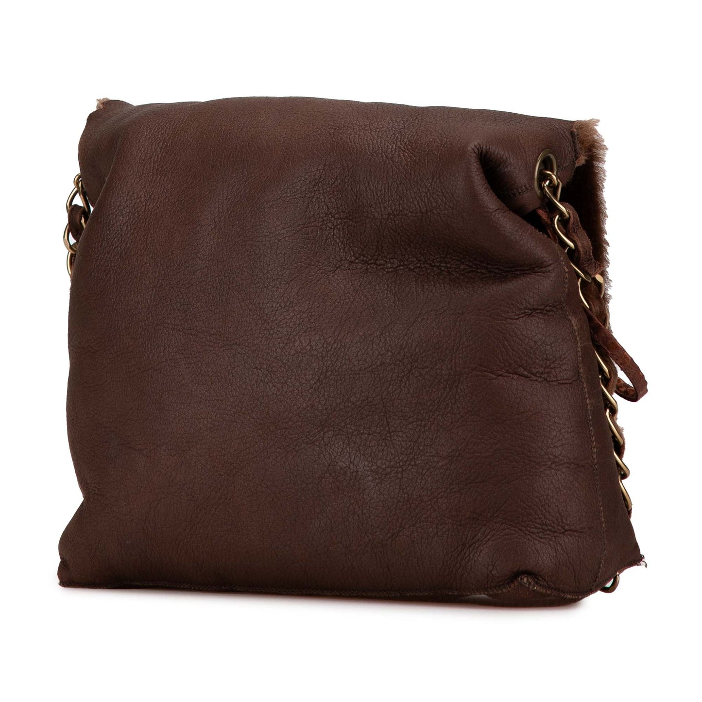 Brown Chanel Shearling Trim Nubuck Chain Flap Crossbody Bag