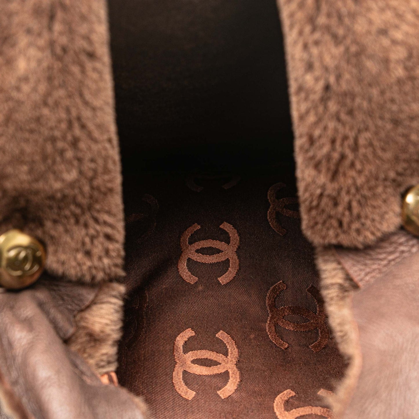 Brown Chanel Shearling Trim Nubuck Chain Flap Crossbody Bag