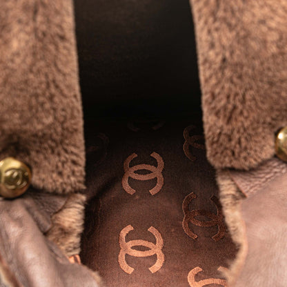 Brown Chanel Shearling Trim Nubuck Chain Flap Crossbody Bag