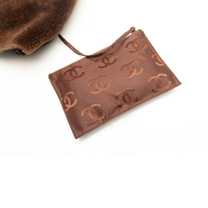 Brown Chanel Shearling Trim Nubuck Chain Flap Crossbody Bag