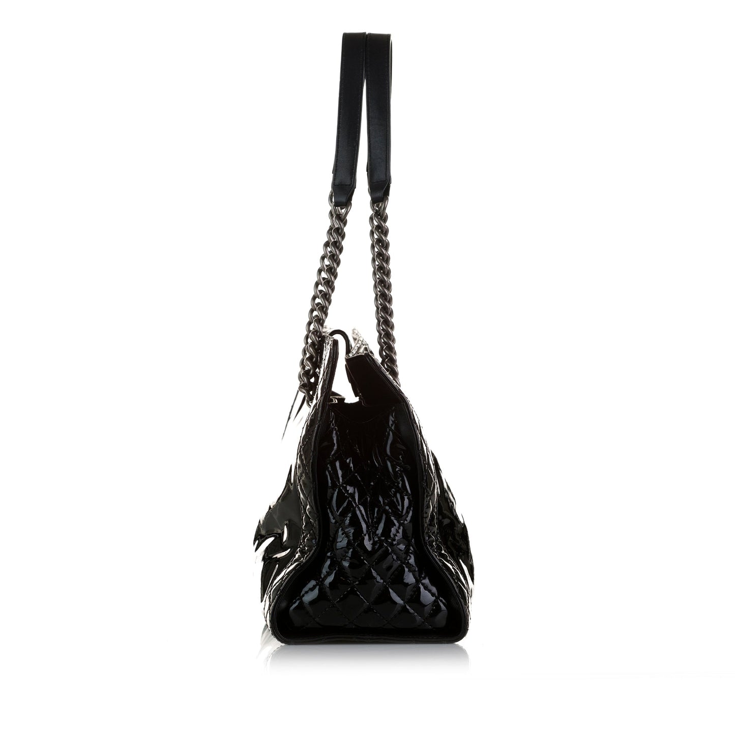 Black Chanel Patent Boy Reverso Shopping Tote