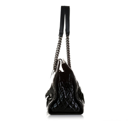 Black Chanel Patent Boy Reverso Shopping Tote