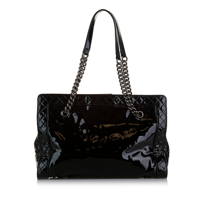 Black Chanel Patent Boy Reverso Shopping Tote