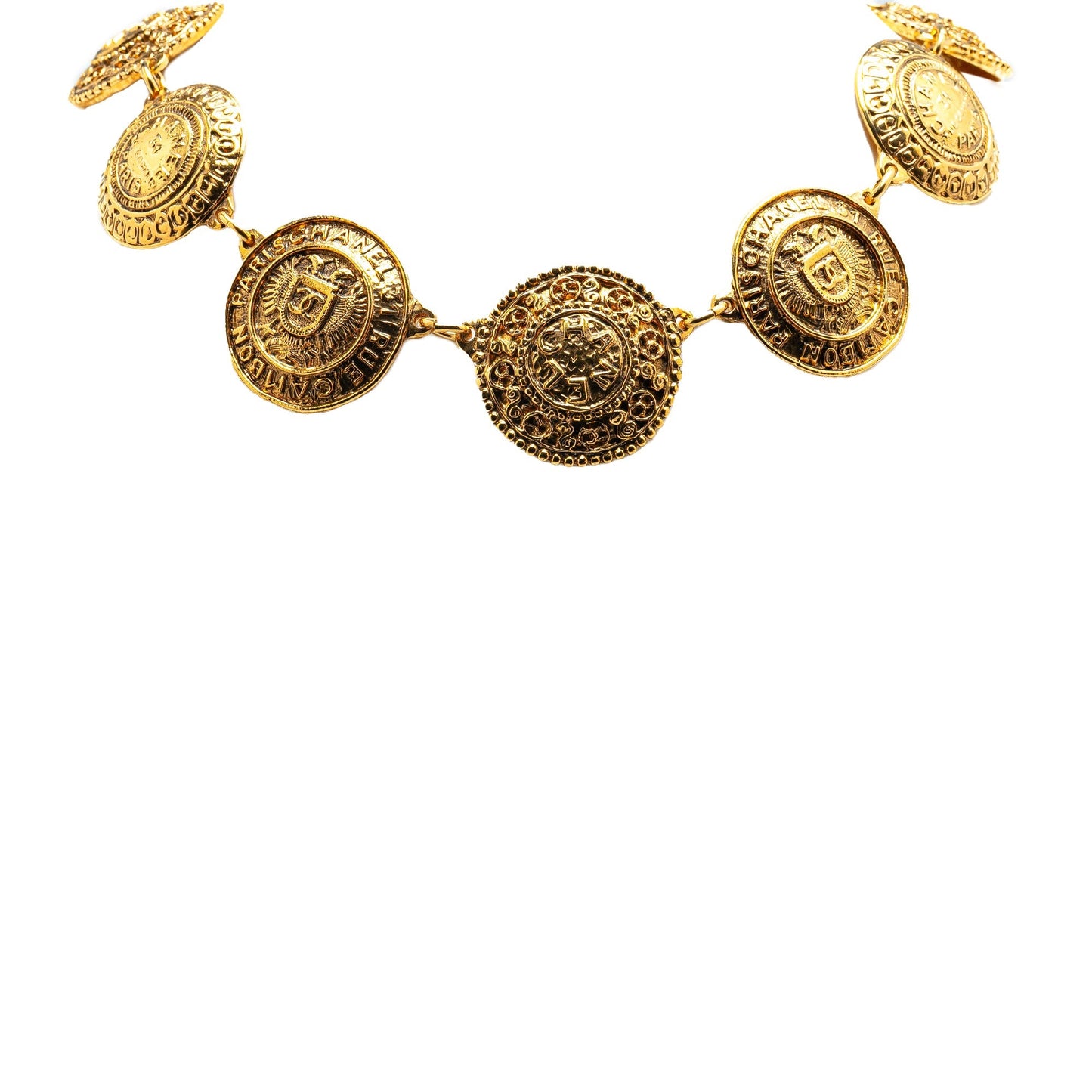 Gold Chanel Gold Plated CC Medallion Link Collar Necklace