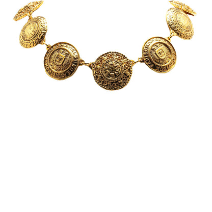 Gold Chanel Gold Plated CC Medallion Link Collar Necklace