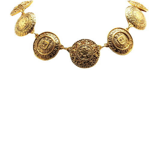 Gold Chanel Gold Plated CC Medallion Link Collar Necklace