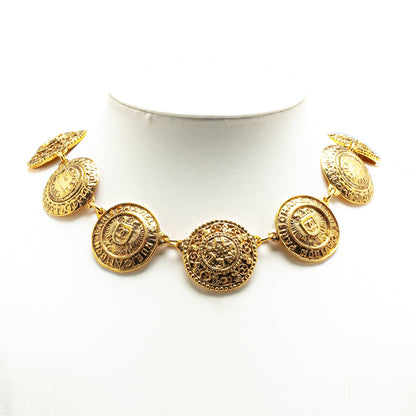 Gold Chanel Gold Plated CC Medallion Link Collar Necklace