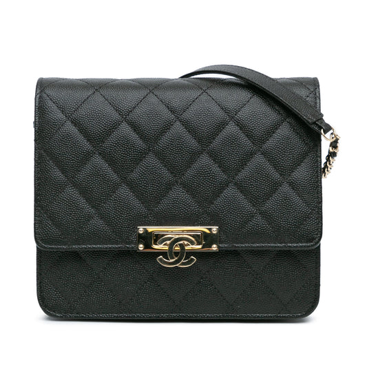 Black Chanel Quilted Caviar Golden Class Wallet On Chain Crossbody Bag