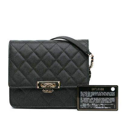 Black Chanel Quilted Caviar Golden Class Wallet On Chain Crossbody Bag