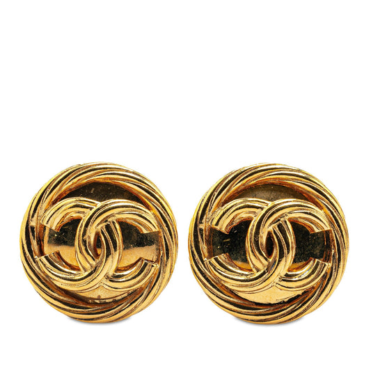 Gold Chanel Gold Plated CC Clip On Earrings