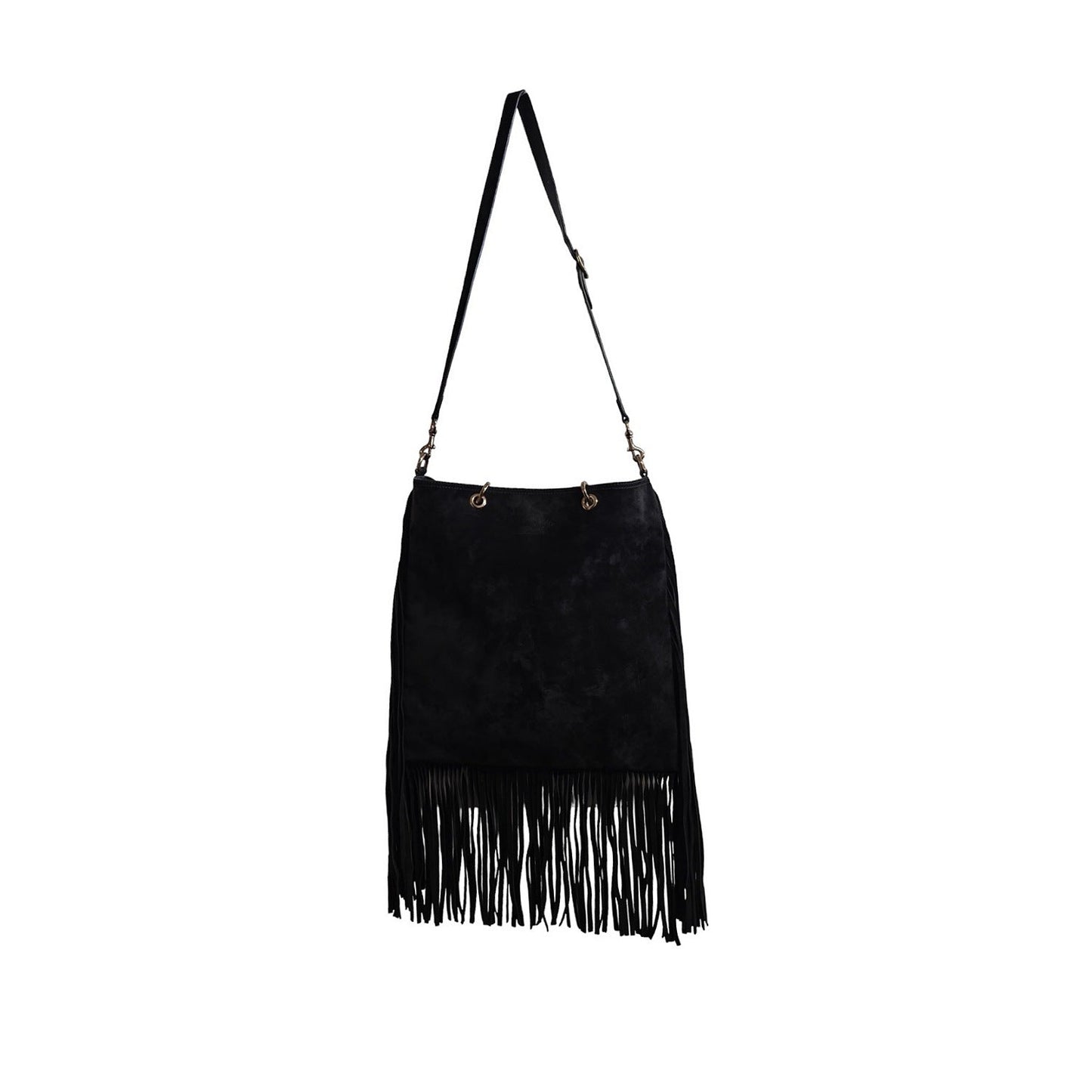 Gucci 2-way Bamboo Handle Black Suede Fringe Hobo Tote Bag