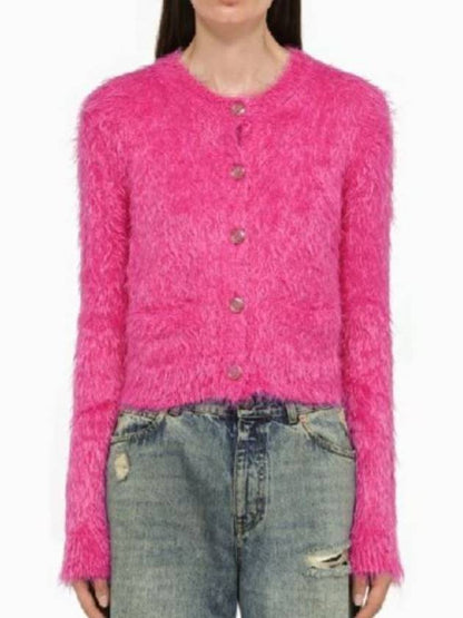 Gucci Brushed Mohair Wool Cardigan Pink