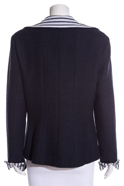 Chanel Navy Tweed Stripe Detail Blazer SZ 46 NWT