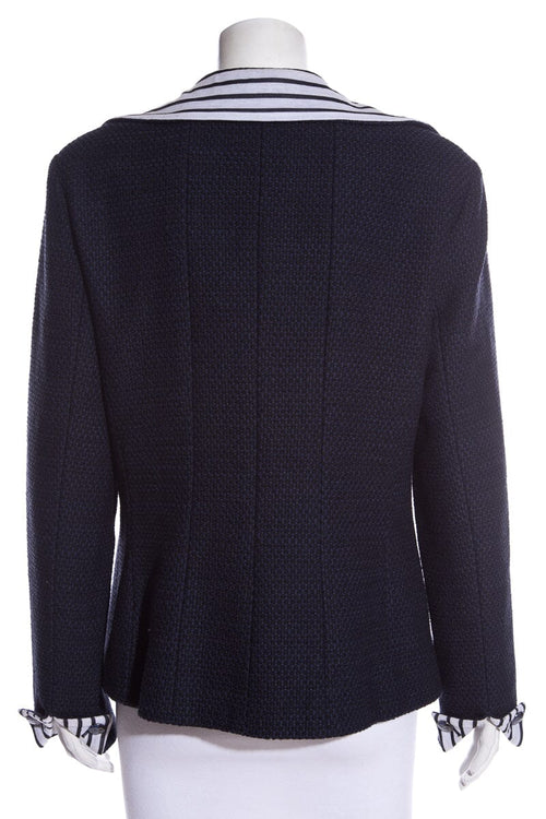Chanel Navy Tweed Stripe Detail Blazer SZ 46 NWT