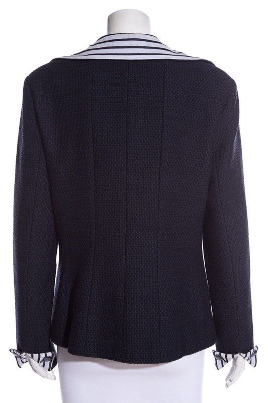 Chanel Navy Tweed Stripe Detail Blazer SZ 46 NWT